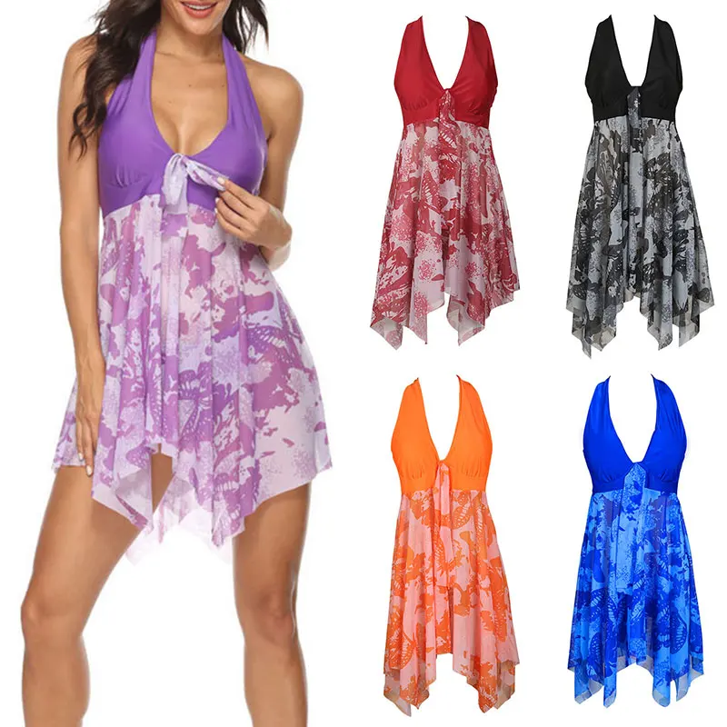 Summer Women Swimwear Irregular Floral Printed Halter Two Piece Swimsuit Bathing Suit Swimming Dress and Short Beachwear Tankini 
Summer Women Swimwear Irregular Floral Printed Halter Two Piece Swimsuit Bathing Suit Swimming Dress and Short Beachwear Tankini