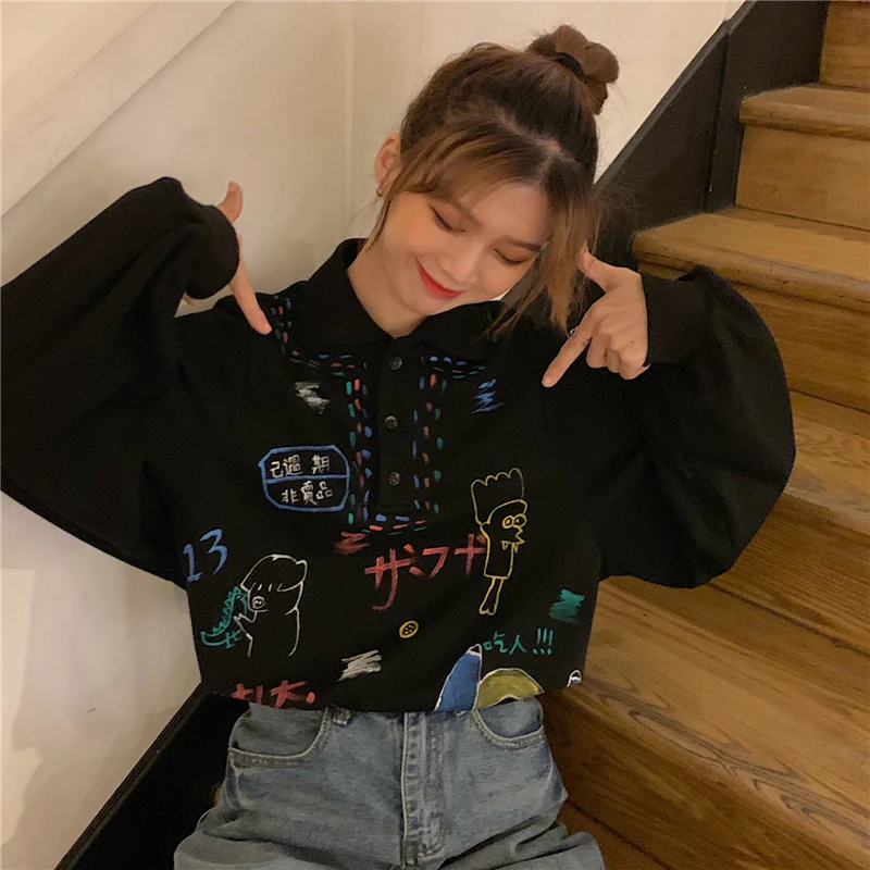 high quality Spring autumn Women's Clothing casual full turn-down collar pullovers print white tops Harajuku style Sweatshirts
high quality Spring autumn Women's Clothing casual full turn-down collar pullovers print white tops Harajuku style Sweatshirts