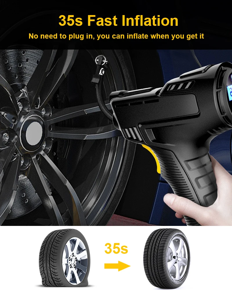 Car Air Pump Compressor Automotive 120W Rechargeable Portable Wireless Tire Inflator Equipment Digital Display Pump for Machine
Car Air Pump Compressor Automotive 120W Rechargeable Portable Wireless Tire Inflator Equipment Digital Display Pump for Machine