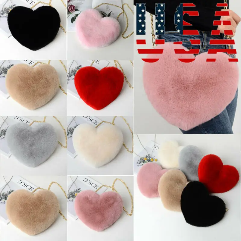 

New Fashion Casual Women's Plush Love Shoulder Hairy Bag Valentine Day Gift Heart-shaped Bag Coin Purses