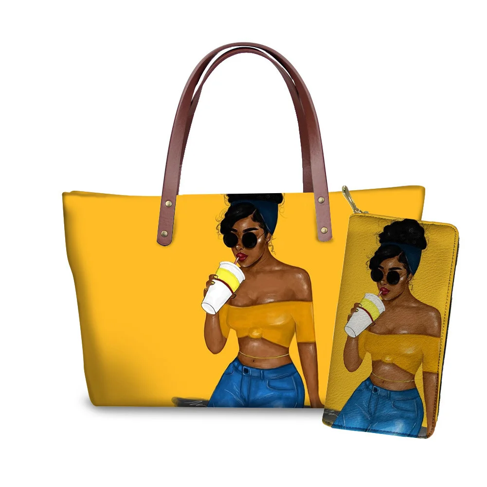 NOISYDESIGNS Women Handbag Black Afro Girls Printing Handbags&Purse for Ladies 2pcs/set Shoulder Totes Females Summer Beach Bags
NOISYDESIGNS Women Handbag Black Afro Girls Printing Handbags&Purse for Ladies 2pcs/set Shoulder Totes Females Summer Beach Bags