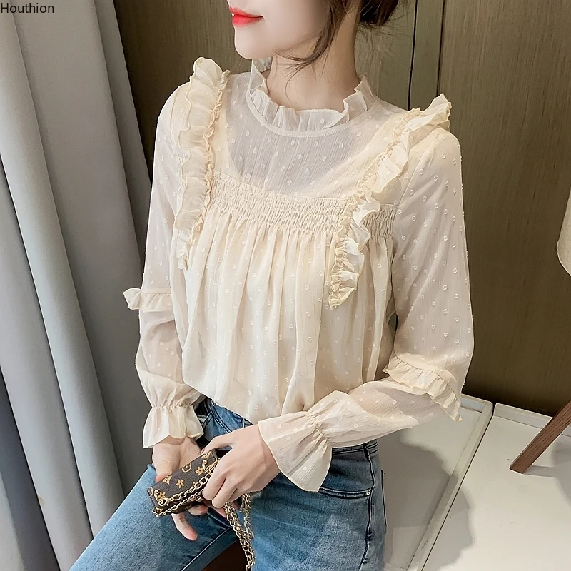 Houthion Silk Women's Blouses Long Sleeve Tops Chiffon Shirt Fashion Solid New Korean Loose Casual Lace Blouse Full Lady
Houthion Silk Women's Blouses Long Sleeve Tops Chiffon Shirt Fashion Solid New Korean Loose Casual Lace Blouse Full Lady