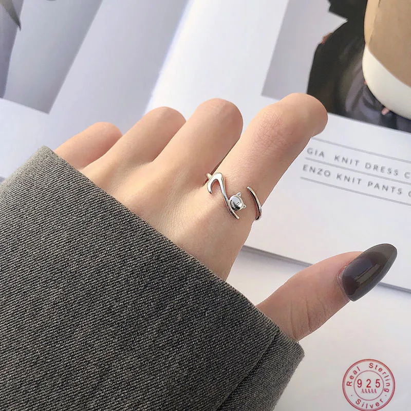 Simple S925 Sterling Silver Korean Cute Cat Ring Creative Elegant Adjustable Ring for Women Jewelry Gift
Simple S925 Sterling Silver Korean Cute Cat Ring Creative Elegant Adjustable Ring for Women Jewelry Gift