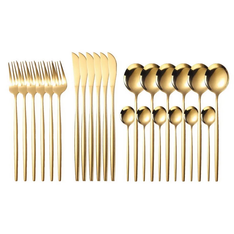 24PCS/6SET Dinnerware Golden Cutlery Sets Tableware Complete Sets Of Dishes Complete Table Cutlery Lunch Knife Spoons Forks Sets 
24PCS/6SET Dinnerware Golden Cutlery Sets Tableware Complete Sets Of Dishes Complete Table Cutlery Lunch Knife Spoons Forks Sets