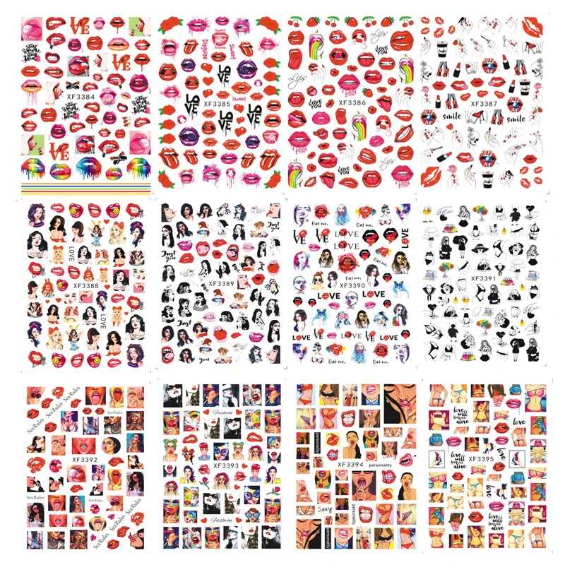 12Sheets/Set Nail Art Decals For Women Girls Nail Art Sticker Decoration Supplies Sexy Lady Love Kiss Lips Pattern Design Tips
12Sheets/Set Nail Art Decals For Women Girls Nail Art Sticker Decoration Supplies Sexy Lady Love Kiss Lips Pattern Design Tips