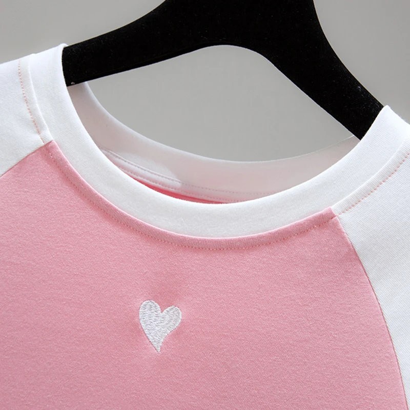 Casual Pink O-Neck Summer Crop Top Women T Shirt Patchwork Short Sleeve Tops Cotton Embroidered Loving Clothes Tee Shirt Femme
Casual Pink O-Neck Summer Crop Top Women T Shirt Patchwork Short Sleeve Tops Cotton Embroidered Loving Clothes Tee Shirt Femme
