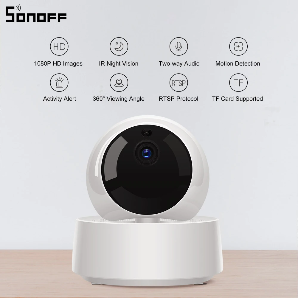 

Беспроводная IP-камера видеонаблюдения Sonoff GK-200MP2-B 1080P HD с поддержкой Wi-Fi, датчиком движения и углом обзора 360 °, оповещением об активности, упр...