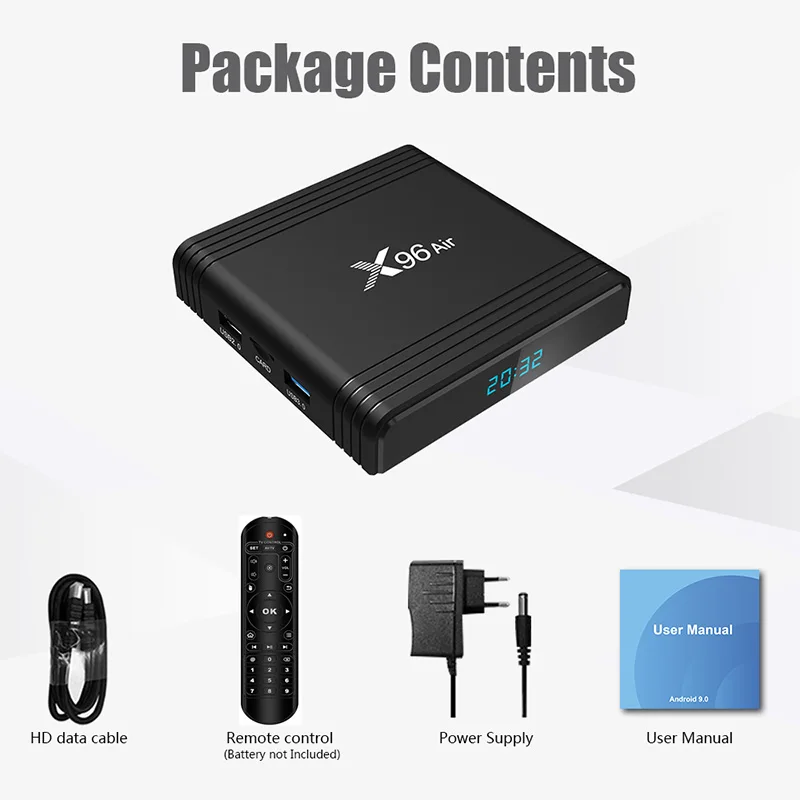 X96 Air Smart TV Box Android 9.0 4GB 64GB 32GB Amlogic S905X3 Android BOX 8K 2.4G/5G WIFI BT HDR Media Player TV BOX X96 Air
X96 Air Smart TV Box Android 9.0 4GB 64GB 32GB Amlogic S905X3 Android BOX 8K 2.4G/5G WIFI BT HDR Media Player TV BOX X96 Air