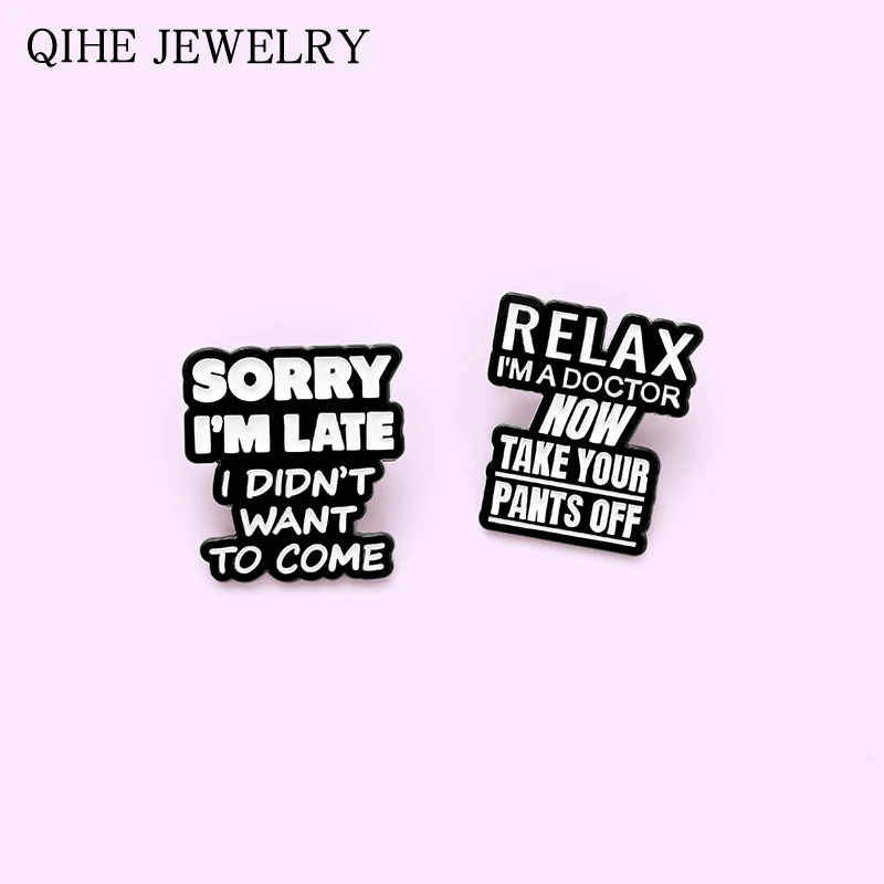 Funny Dialogue Enamel Pins Novel Brooches Backpacks Lapel Pin Black White Metal Badges Jewelry Gift for Friends 2021 Wholesale
Funny Dialogue Enamel Pins Novel Brooches Backpacks Lapel Pin Black White Metal Badges Jewelry Gift for Friends 2021 Wholesale