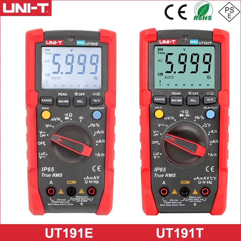 

UNI-T Tester Digital Multimeter Profesional UT191T UT191E True RMS Auto Range DMM 20A Ammeter 600V Count 6000 DC AC Capacitor