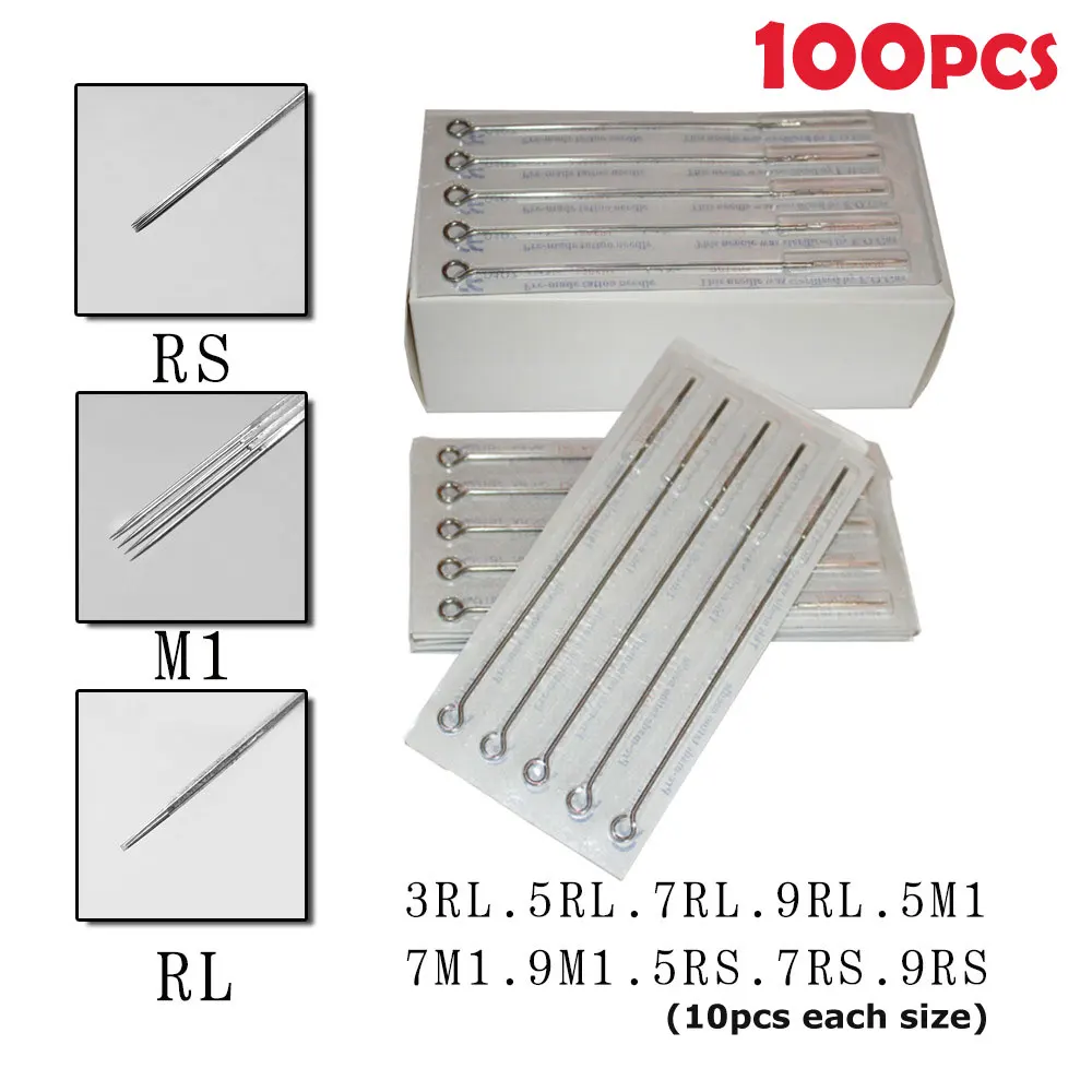 100pcs Mixed Lot Disposable Sterile 316 stainless steel Standard Tattoo Needles RL/M1/RS/3RL/5RL/7RL/7RS/9RS Needles 
100pcs Mixed Lot Disposable Sterile 316 stainless steel Standard Tattoo Needles RL/M1/RS/3RL/5RL/7RL/7RS/9RS Needles