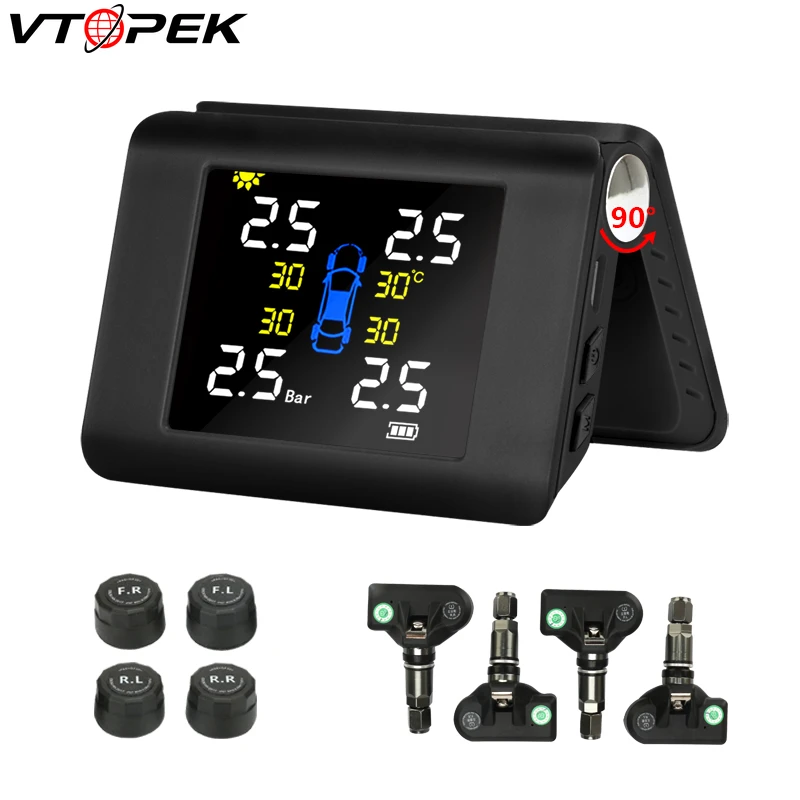 Vtopek Солнечная TPMS автомобильная система контроля давления в шинах монитор сигнализации 4 Внешний внутренний
