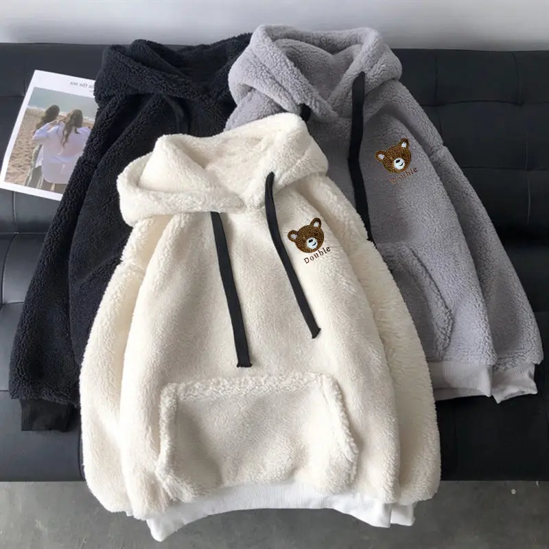Couple Hoodies Loose Women Sweatshirt Winter Pullover Ladies Solid Color Bear Embroidery Long Sleeve Fluffy Plush Warm Hoody
Couple Hoodies Loose Women Sweatshirt Winter Pullover Ladies Solid Color Bear Embroidery Long Sleeve Fluffy Plush Warm Hoody