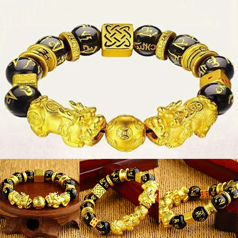 Золотой браслет Pixiu из сплава фэн-шуй обсидиановый каменный браслет с бусинами для натурального черного браслета золотой браслет ювелирные... 
Золотой браслет Pixiu из сплава фэн-шуй обсидиановый каменный браслет с бусинами для натурального черного браслета золотой браслет ювелирные...