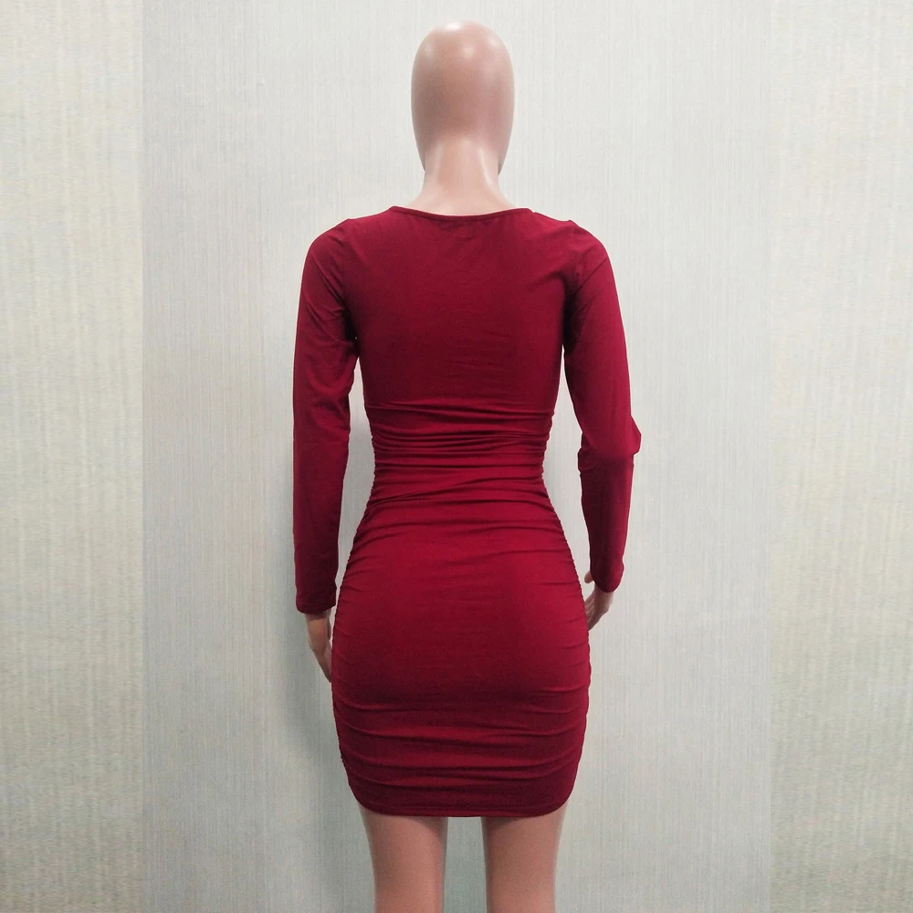 Solid Color Ruched Autumn Celebrity Dresses Women Sexy Round Neck Long Sleeve Skinny Dress Elegant High Waist Stretchy Vestidos
Solid Color Ruched Autumn Celebrity Dresses Women Sexy Round Neck Long Sleeve Skinny Dress Elegant High Waist Stretchy Vestidos