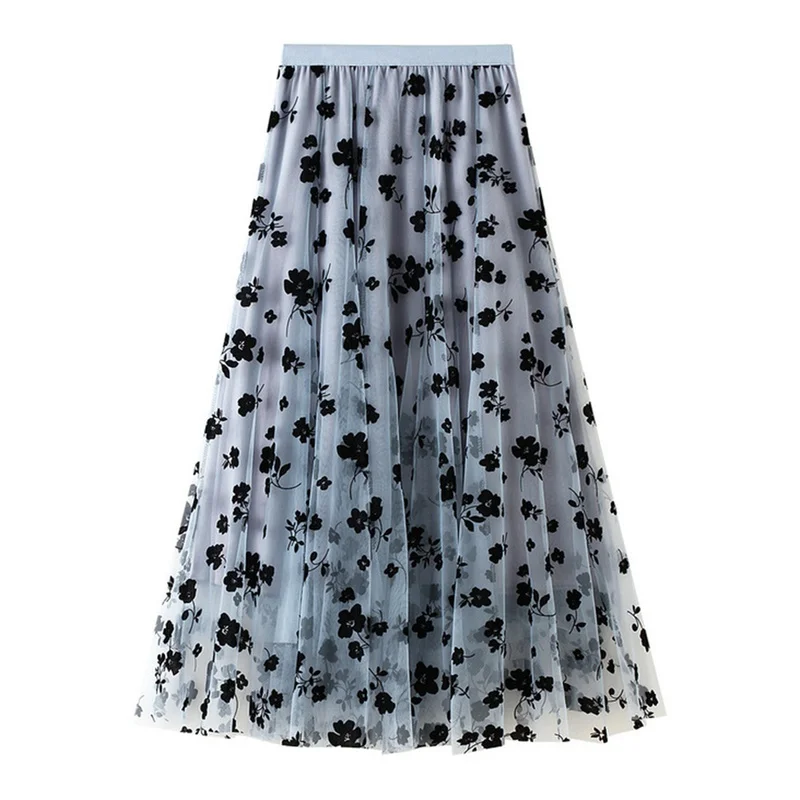 Mesh Women Long Skirt Flocking Floral Pleated Layered Tulle Female Skirts Streetwear Casual Retro A-line Ladies Bottoms
Mesh Women Long Skirt Flocking Floral Pleated Layered Tulle Female Skirts Streetwear Casual Retro A-line Ladies Bottoms