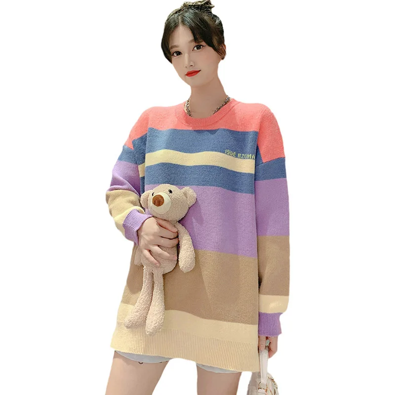 2020 Lazy style sweater new fashion casual loose Western style age-reducing rainbow striped knitted top fashion
2020 Lazy style sweater new fashion casual loose Western style age-reducing rainbow striped knitted top fashion