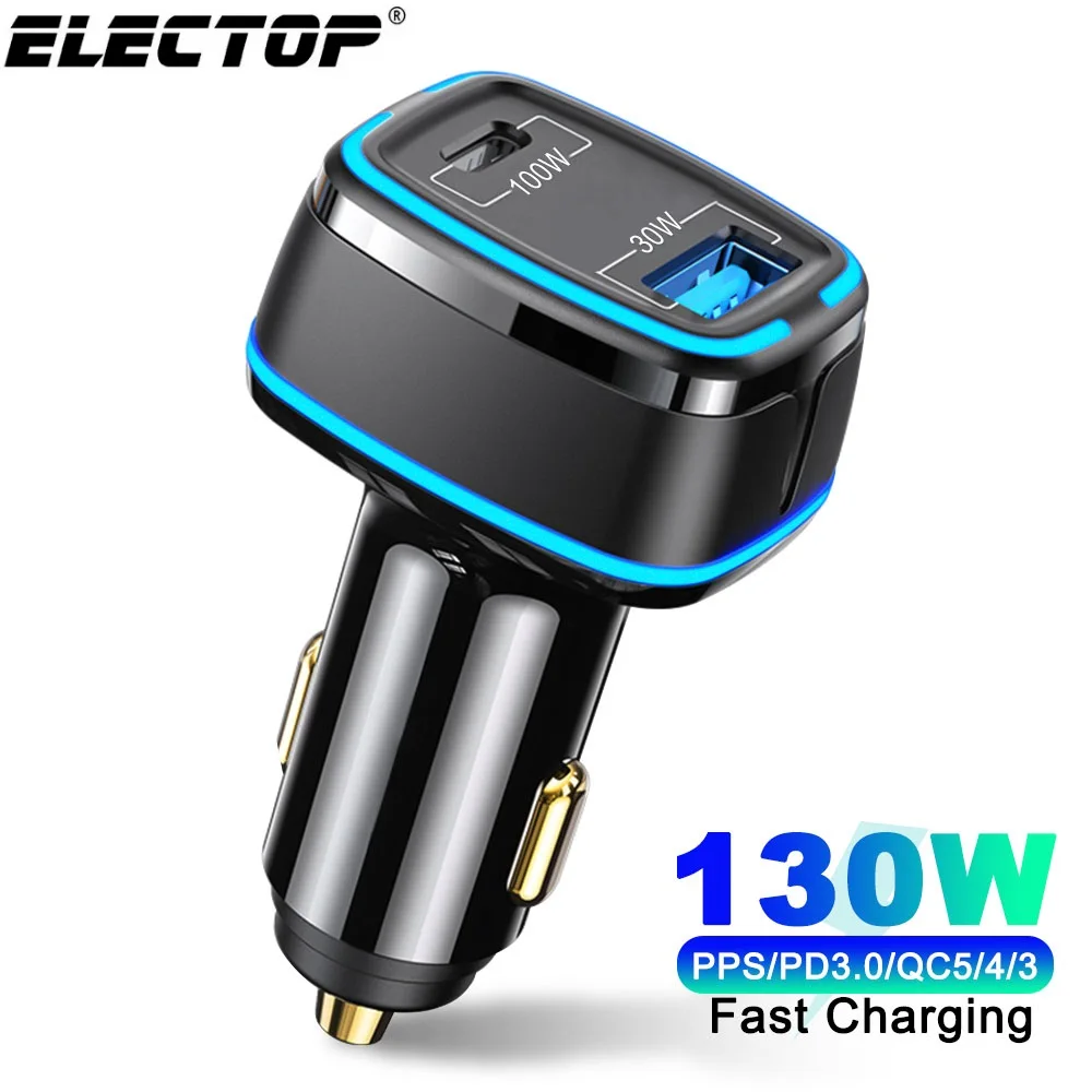 ELECTOP 130W PD 3.0 Type-C Car Charger Fast Charging For iPhone Xiaomi Huawei Samsung Laptops Tablets USB Phone Charger
ELECTOP 130W PD 3.0 Type-C Car Charger Fast Charging For iPhone Xiaomi Huawei Samsung Laptops Tablets USB Phone Charger