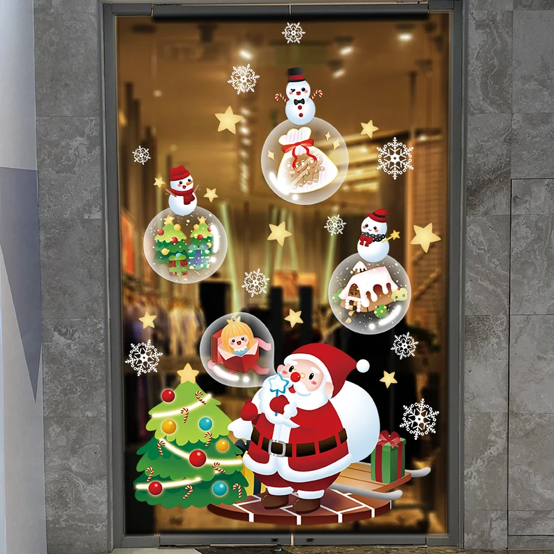 

[shijuekongjian] Christmas Window Stickers DIY Santa Claus Snowman Trees Wall Decals for Nursery Glass Home Festival Decoration