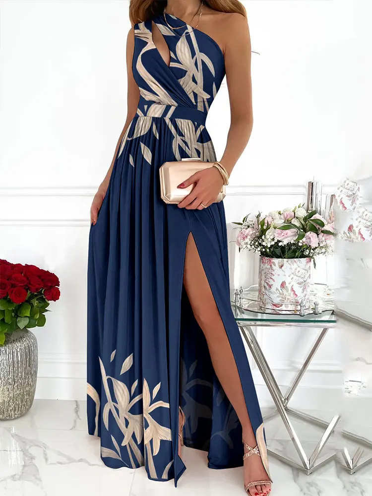 Summer Women Fashion One Shoulder Sleeveless Beach Wear Holiday Elegant Long Dress Floral Print High Slit Cutout Maxi Dress
Summer Women Fashion One Shoulder Sleeveless Beach Wear Holiday Elegant Long Dress Floral Print High Slit Cutout Maxi Dress