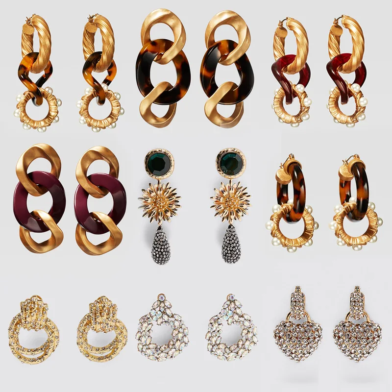 ZA серьги женские Boho модные сердце цветок элегантные массивные длинные с
