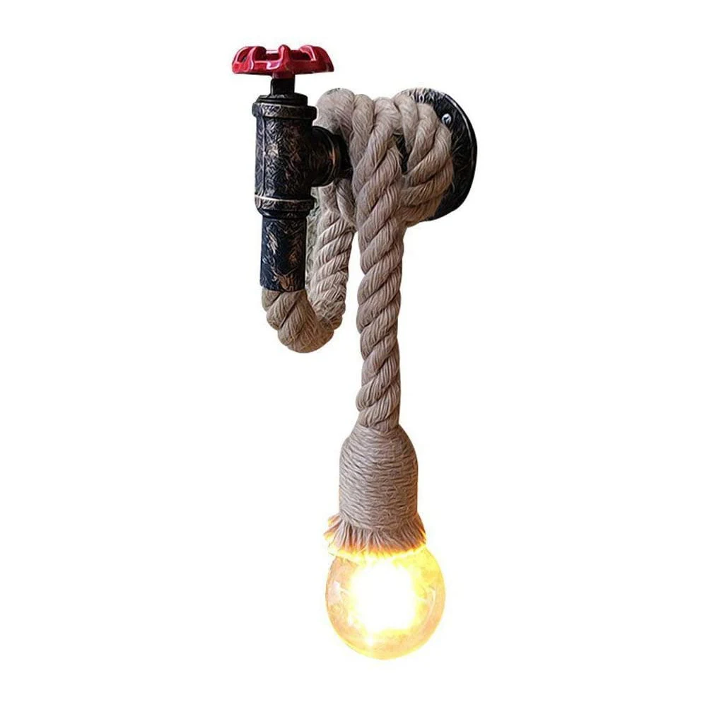 

American Country Hemp Rope Water pipe Wall Lamp Retro Light Wall Sconce Beside Living Loft Lighting Stair Lights Indoor Lamp E27