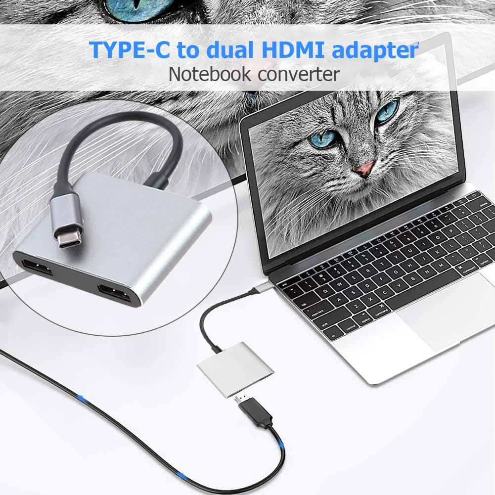 USB C to Dual HDMI-compatible Adapter 4K@60Hz Dual Monitor Adapter Compatible with Thunderbolt 3
USB C to Dual HDMI-compatible Adapter 4K@60Hz Dual Monitor Adapter Compatible with Thunderbolt 3