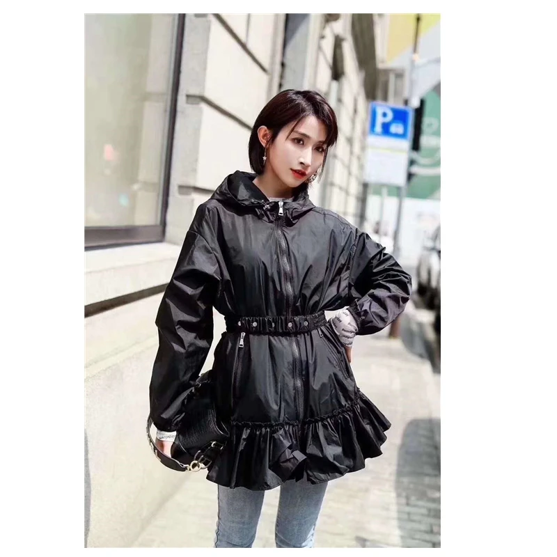 women high quality trench coat spring thin coat summer with elastic sash hooded ruffles casual women Trench Female Slim Outwear
women high quality trench coat spring thin coat summer with elastic sash hooded ruffles casual women Trench Female Slim Outwear