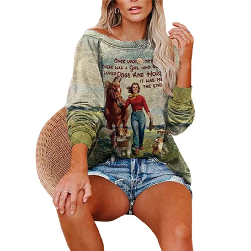 Womens Ladies Crew Neck Long Sleeve Print Tops Blouse Loose Casual Shirts Tunic 
Womens Ladies Crew Neck Long Sleeve Print Tops Blouse Loose Casual Shirts Tunic