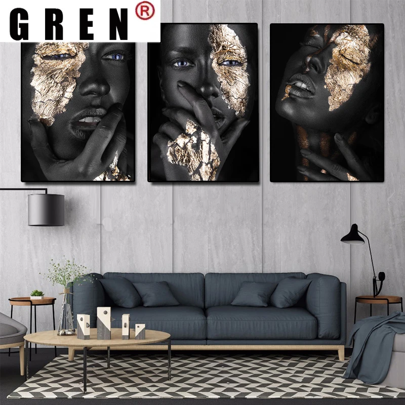 GREN African Art Black Golden Woman Canvas Painting Posters Portrait Prints Modern Wall Art Pictures for Living Room Home Decor
GREN African Art Black Golden Woman Canvas Painting Posters Portrait Prints Modern Wall Art Pictures for Living Room Home Decor