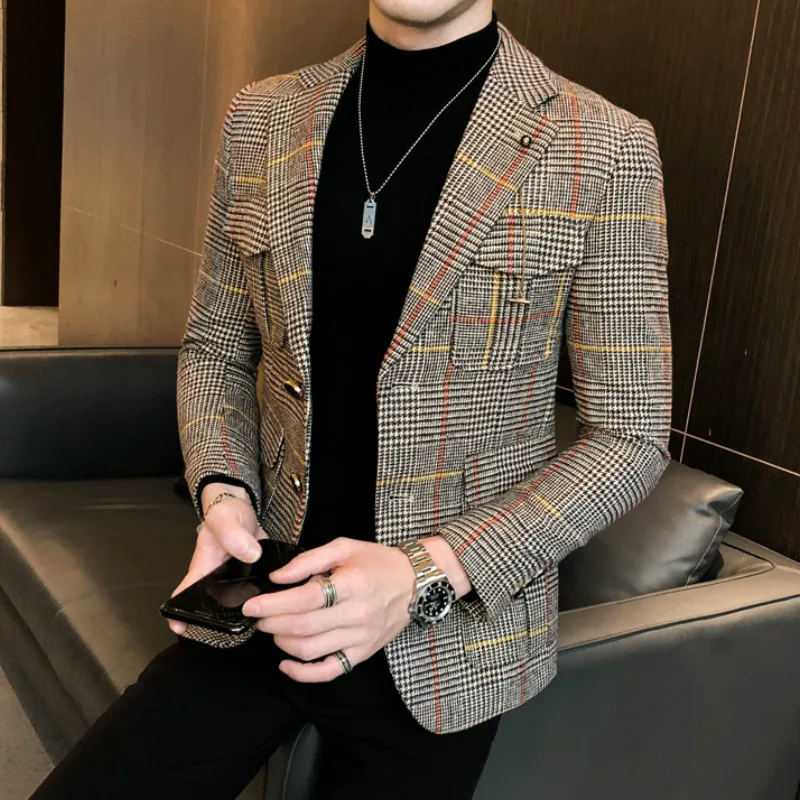 2020 Autumn Plaid Men Blazers Casual Slim Fit Suit Jacket Woolen Wedding Dress Coat Business Streetwear Social Costume Homme
2020 Autumn Plaid Men Blazers Casual Slim Fit Suit Jacket Woolen Wedding Dress Coat Business Streetwear Social Costume Homme