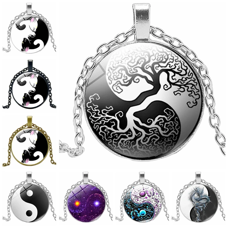 

2019 New Retro Alloy Steampunk Gear Yin and Yang Tai Chi Time Glass Round Pendant Necklace Cute Cat Claw Sweater Chain