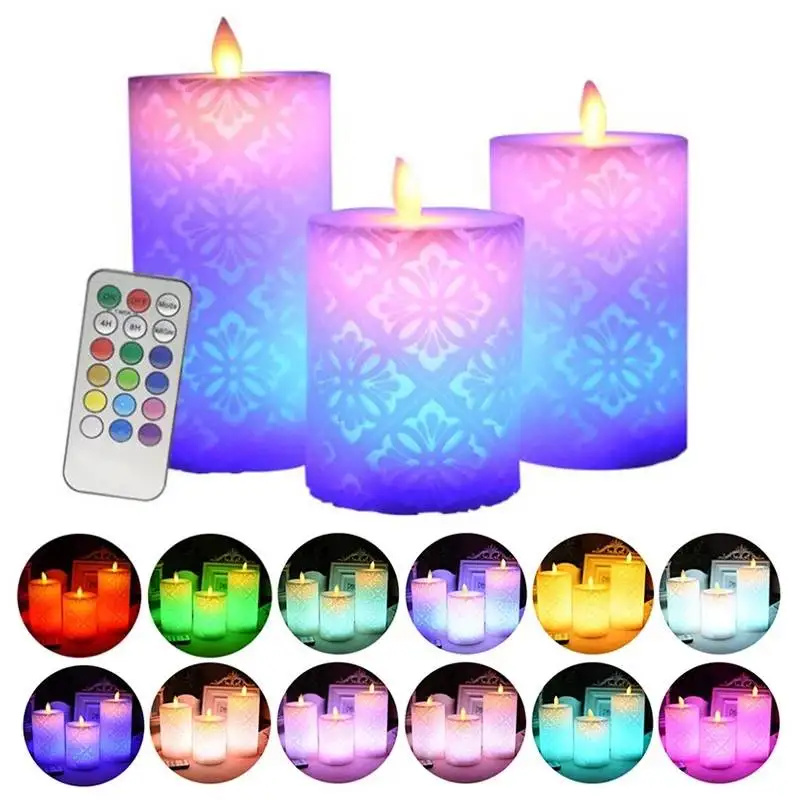 

LED Candle with 18keys Remote Control Flameless Electronic Candle Wax Pillar Candle for Christmas Wedding Dinner Decoration
