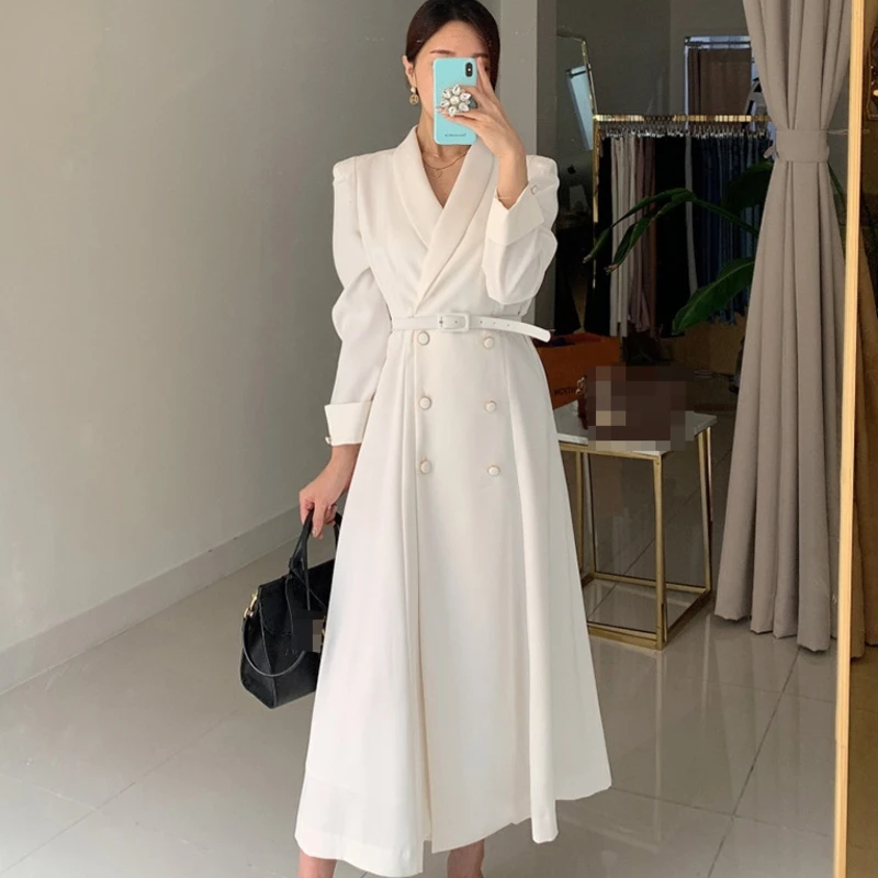 Autumn Elegant Windbreaker Women's White Suit Maxi Dress Korean Style Femme Robe Slim Suit Collar Double-Breasted Coat With Belt
Autumn Elegant Windbreaker Women's White Suit Maxi Dress Korean Style Femme Robe Slim Suit Collar Double-Breasted Coat With Belt