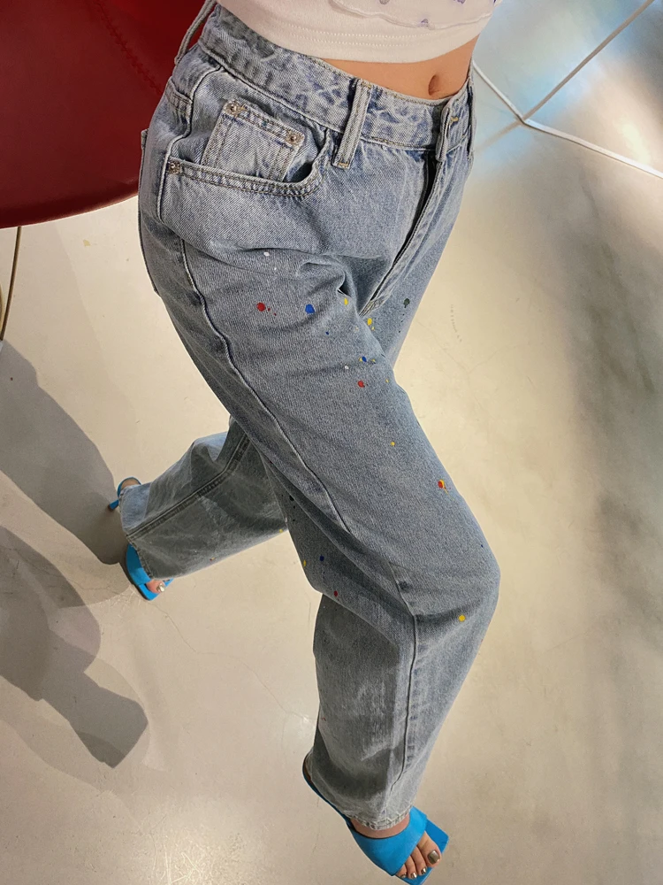 

pantalones vaqueros de cintura alta para mujer, C6Jeans rectos holgados de color azul, Estilo Vintage, para novio y Mamá, 2021