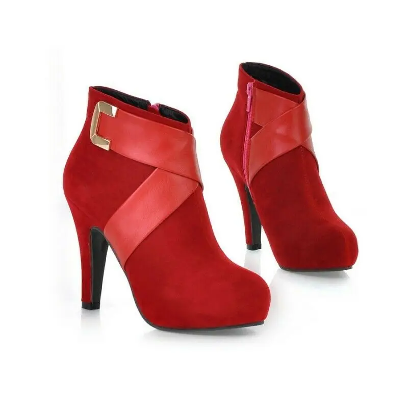 Women's Suede Farbic Round Toe High Heel Block Ankle Boots Buckle Platform Shoes 
Women's Suede Farbic Round Toe High Heel Block Ankle Boots Buckle Platform Shoes