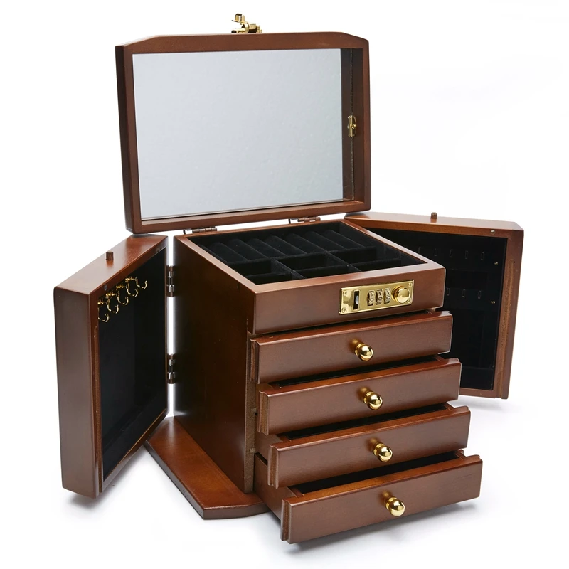 Wooden Jewelry Box For Women, Organizer Box Of Solid Wood With Combo Lock For Jewelries Watches Necklace Storage Box
Wooden Jewelry Box For Women, Organizer Box Of Solid Wood With Combo Lock For Jewelries Watches Necklace Storage Box