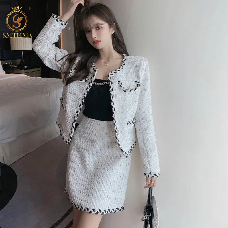 SMTHMA New Autumn And Winter Vintage Tweed Two Piece Set Women Single-Breasted Elegant Jacket High Waist Mini Skirt Suit
SMTHMA New Autumn And Winter Vintage Tweed Two Piece Set Women Single-Breasted Elegant Jacket High Waist Mini Skirt Suit