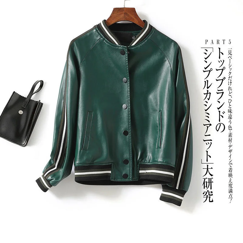 Leather Baseball Jacket Women's Casual Jacket Short Locomotive 2021 New Korean Sheep Leather Coat Women's Wear
Leather Baseball Jacket Women's Casual Jacket Short Locomotive 2021 New Korean Sheep Leather Coat Women's Wear