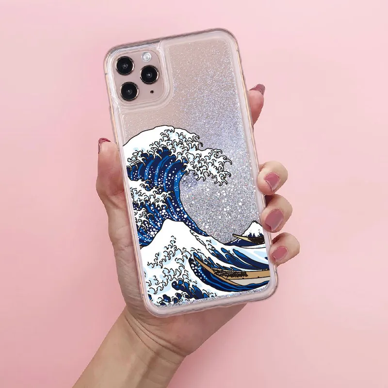Чехол для телефона Great Wave off Kanagawa Sparkle Liquid Real Glitter чехол iPhone 11 X XS XR Max Pro 7 8 7Plus 8Plus 6 |