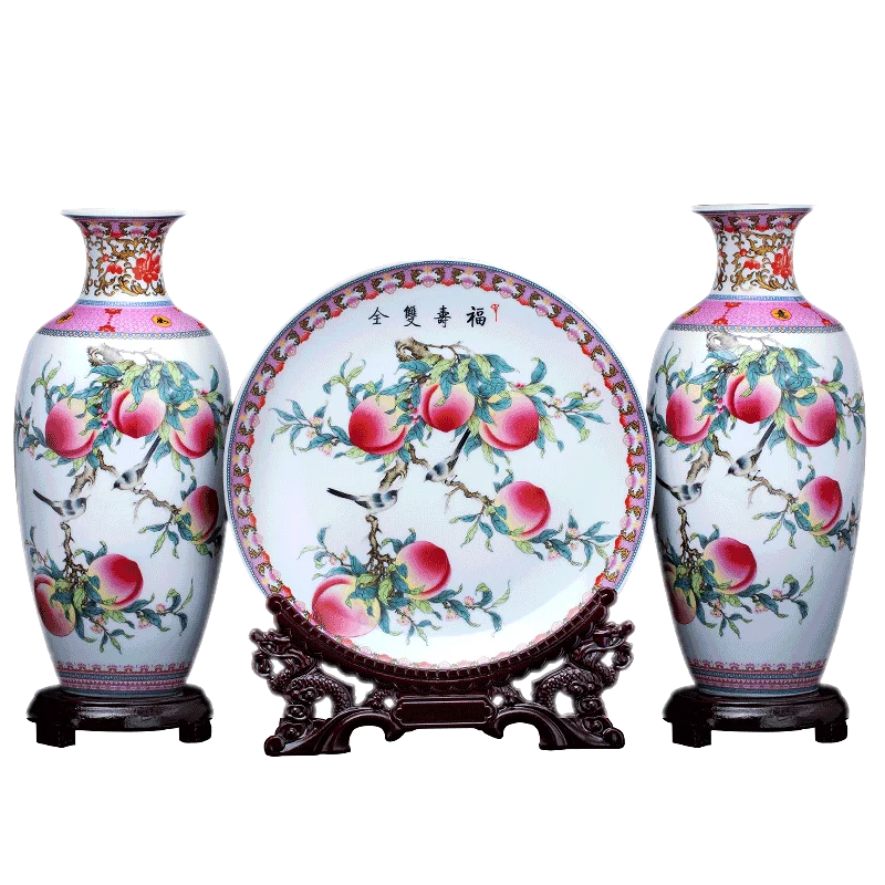 

Керамический набор из трех предметов Jingdezhen, ваза с орнаментом, новый домашний декор в китайском стиле, Цветочная композиция для гостиной, ру...