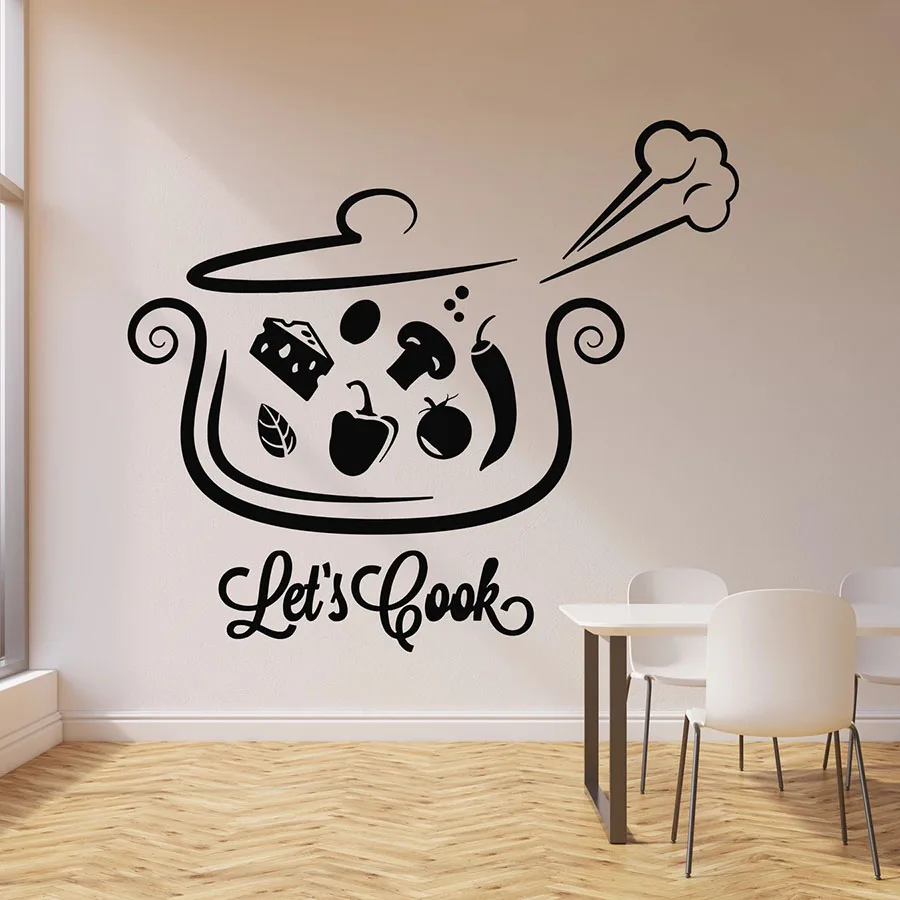 Наклейка на стену с надписью Let's Cook виниловая декоративная наклейка окно для