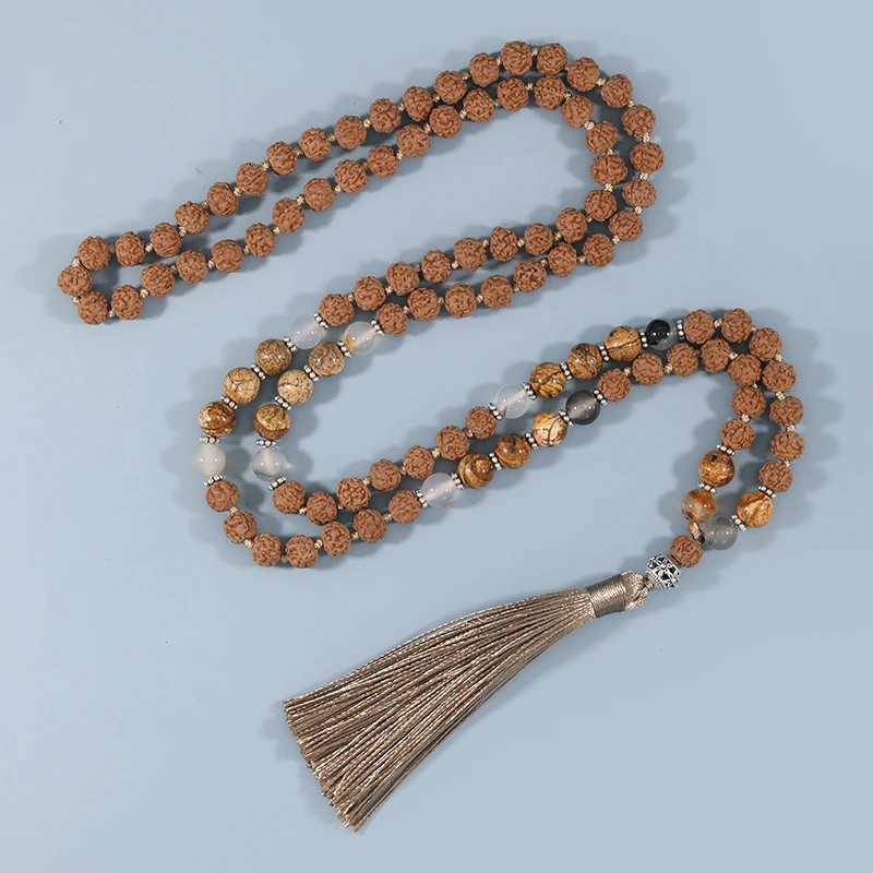 YUOKIAA Rudraksha Mala 108 ожерелье из бисера Оригинальное медитация Japamala картина каменная