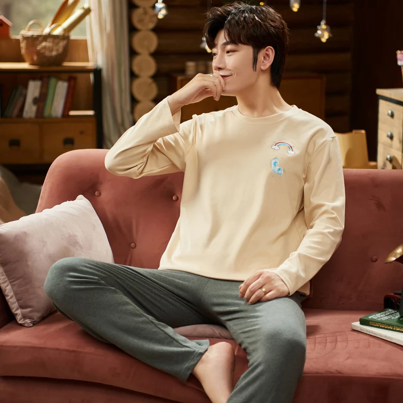 Thin Section Teenager Cartoon Student Cotton Homewear Two-piece Suit Pajamas Men's Autumn and Winter Pure Cotton Long-sleeved
Thin Section Teenager Cartoon Student Cotton Homewear Two-piece Suit Pajamas Men's Autumn and Winter Pure Cotton Long-sleeved