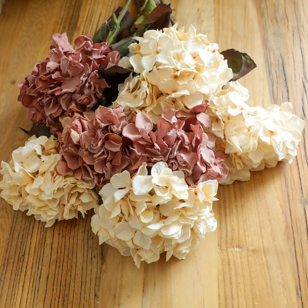 Dried looking Hydrangea Branch with leaves silk Artificial Flowers for Home Wedding Decoration Photography Props flores | Дом и сад
