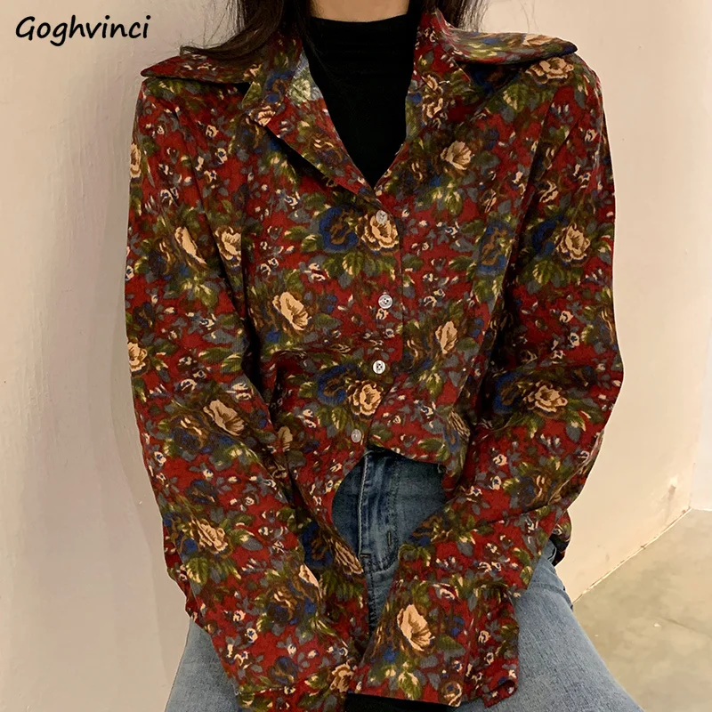 Women Shirts Corduroy Floral Blouses Turn-down Collar Vintage All-match Single Breasted Harajuku Stylish Female Loose Outwear
Women Shirts Corduroy Floral Blouses Turn-down Collar Vintage All-match Single Breasted Harajuku Stylish Female Loose Outwear