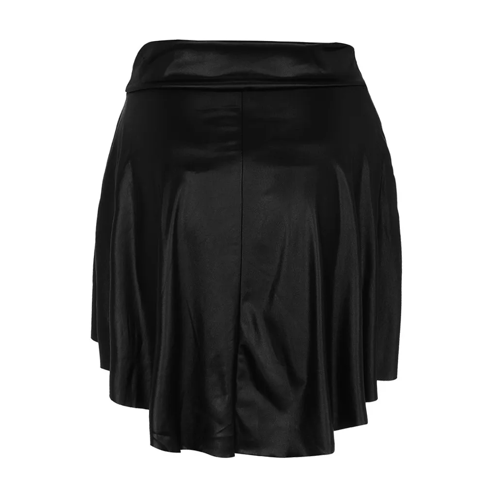 Elegant Faux Leather Mini Skirt women Black Ruched front and back asymmetrical pleated skirt female Party club skirts #0317 
Elegant Faux Leather Mini Skirt women Black Ruched front and back asymmetrical pleated skirt female Party club skirts #0317