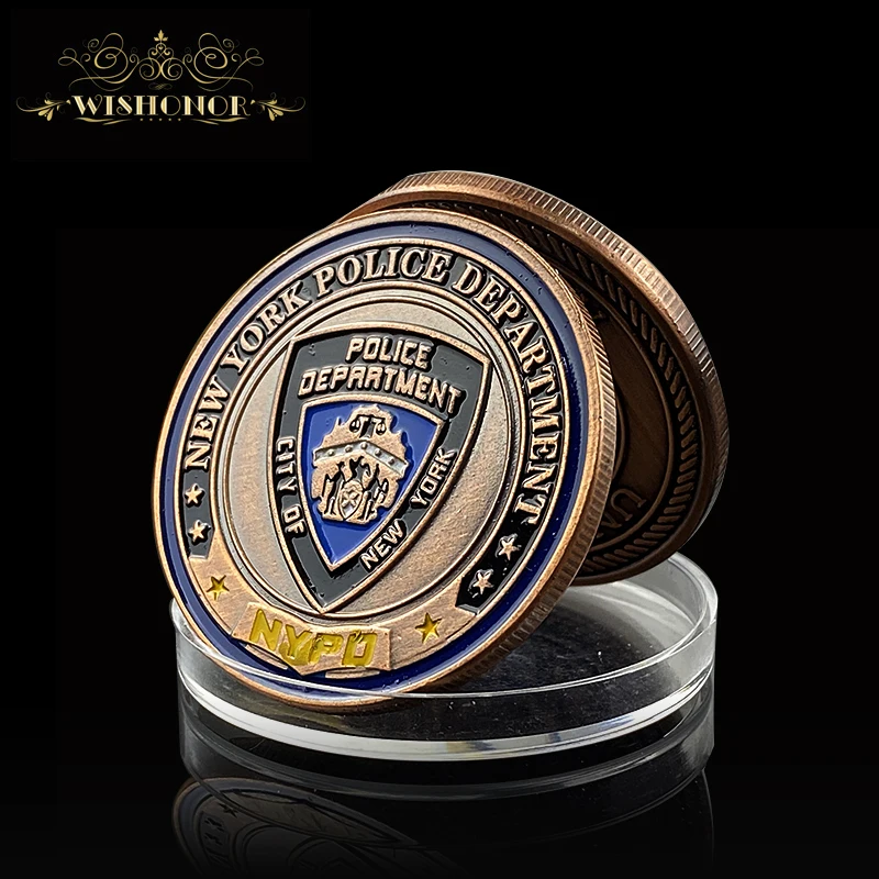 

2021 New York Police Department Bronze Military Coins, Bronze Army Challenge Coins With Round Plastic Box For Collection