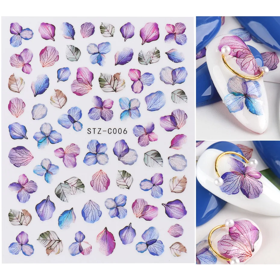 Цветы лепесток наклейки для ногтей 3D сушеные Цветочные листья клейкие слайдеры