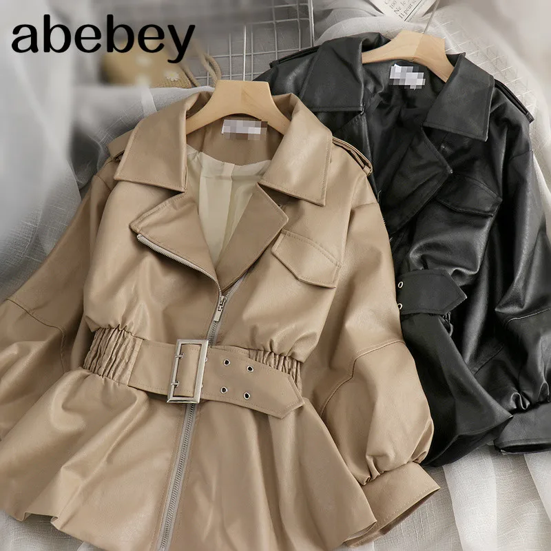 Solid Color Faux Leather PU Coat Korean Style Turn-Down Collar Slim Outwear Full Autumn Women Leather Jacket with Belt
Solid Color Faux Leather PU Coat Korean Style Turn-Down Collar Slim Outwear Full Autumn Women Leather Jacket with Belt